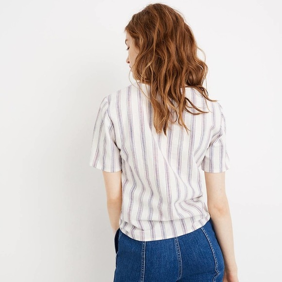 Madewell | Agency Tie-Front Button Top in Sarasota Stripe Medium - Picture 3 of 10